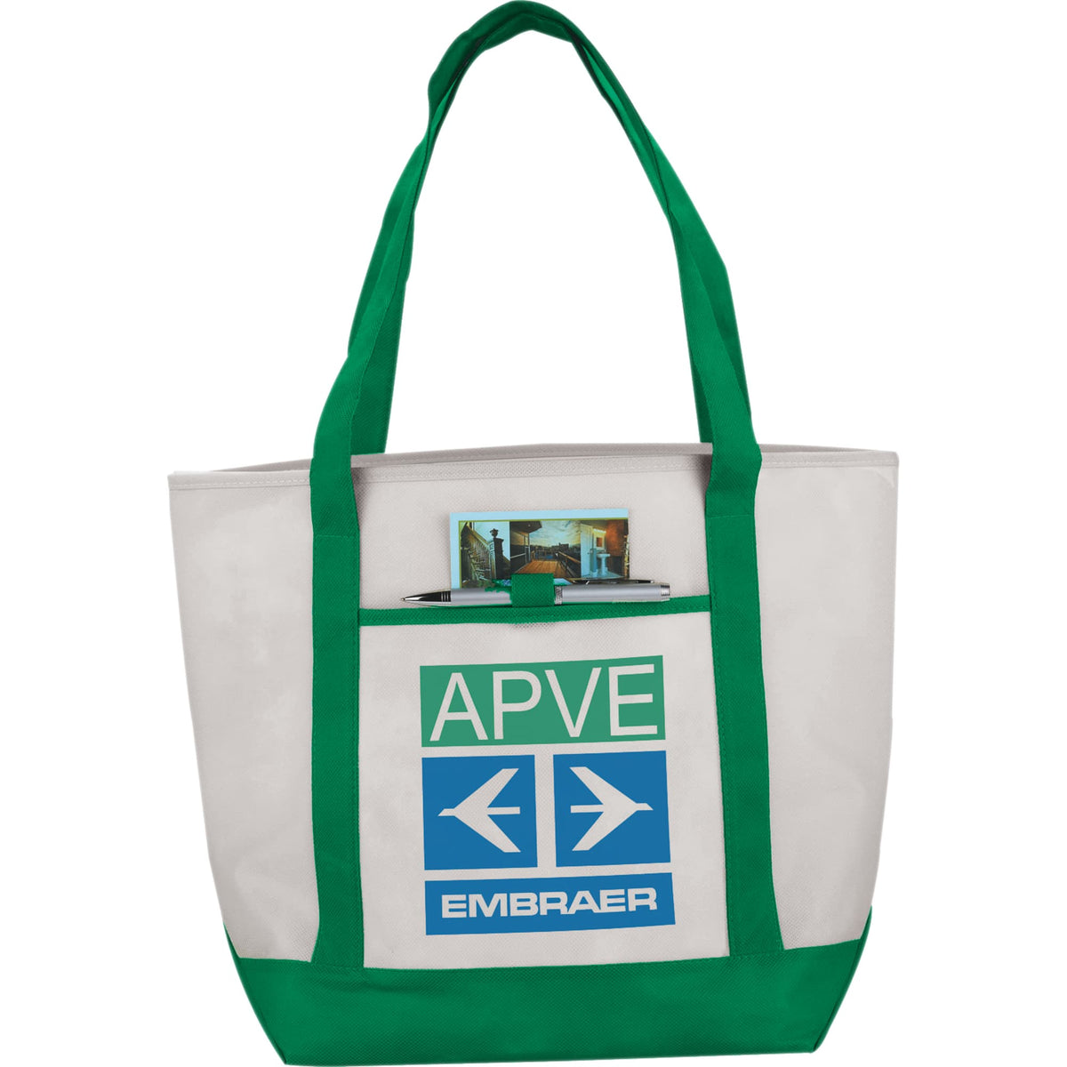 Lighthouse Tote with Front Pocket and Pen Loop - Green - Photo 3