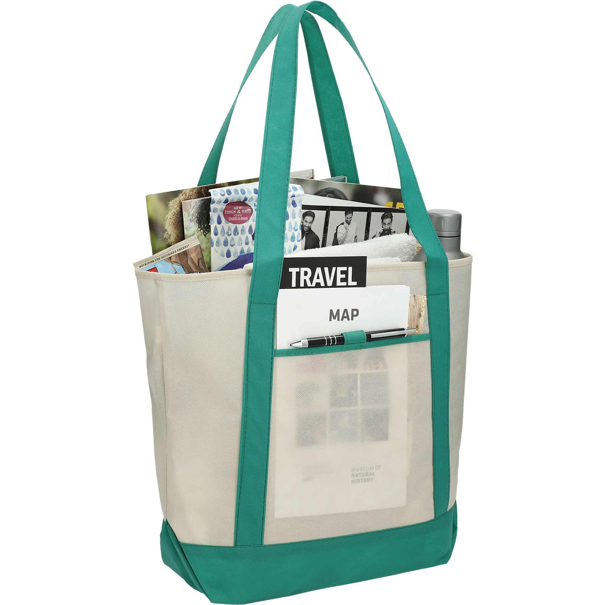 Lighthouse Tote with Front Pocket and Pen Loop - Green - Right Angle 2