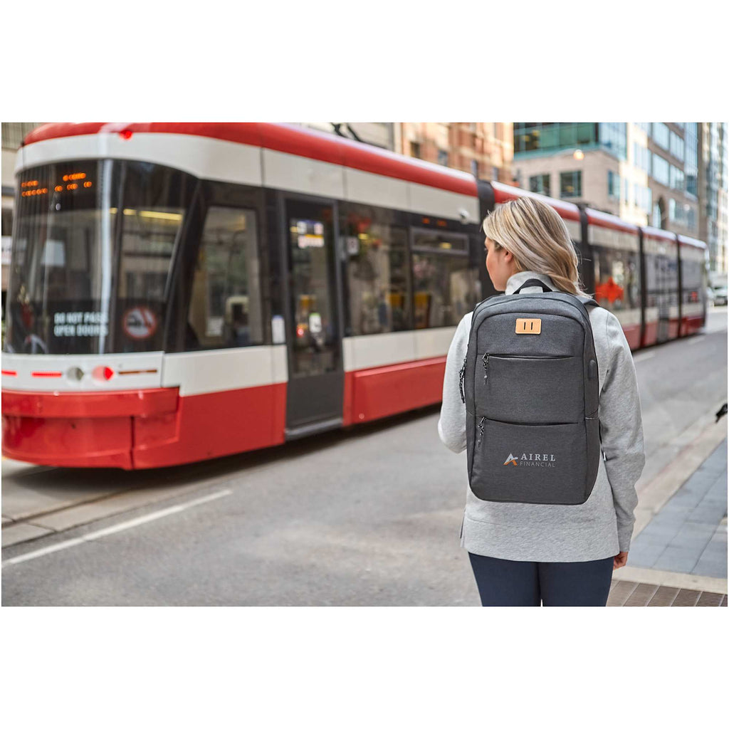 Linden Laptop Backpack with USB Port, 15 Inch Embroidery - Charcoal - On Model Front