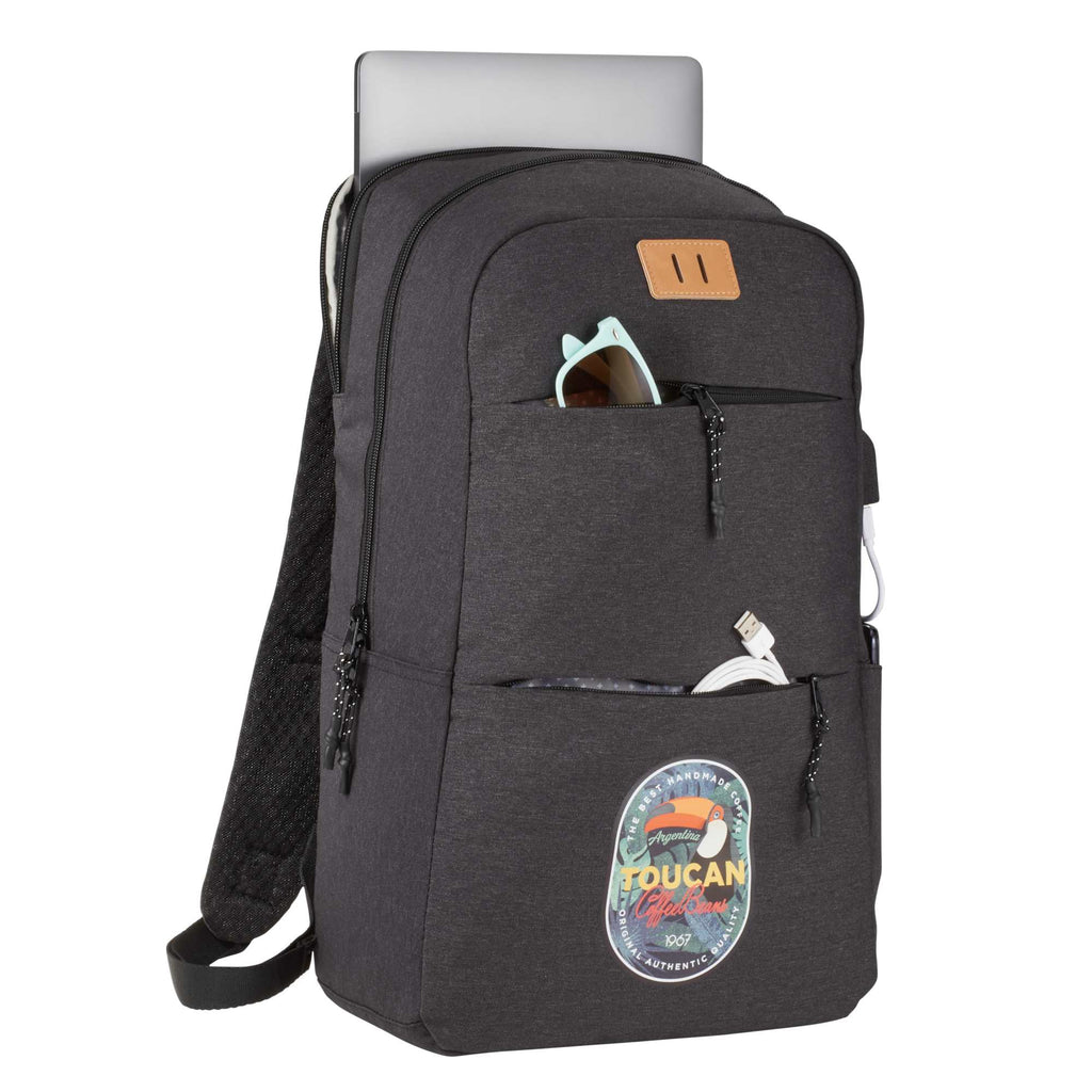Linden Laptop Backpack with USB Port, 15 Inch Embroidery - Charcoal - Right Angle