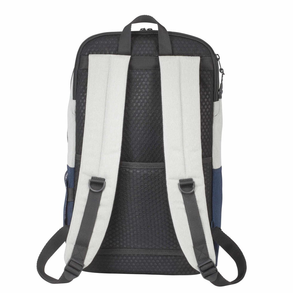 Linden Laptop Backpack with USB Port, 15 Inch Embroidery - Navy/Gray - Back