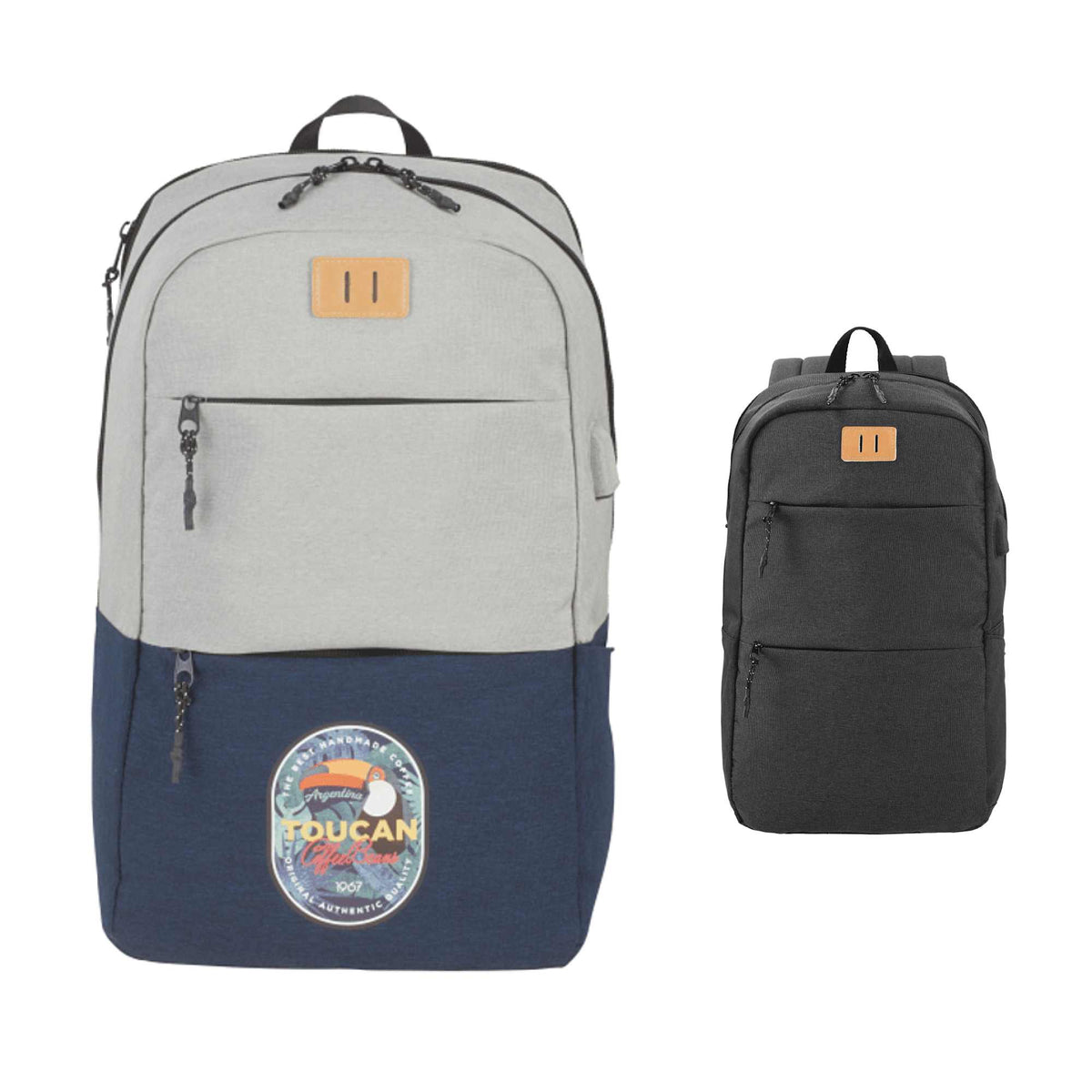 Linden Laptop Backpack with USB Port, 15 Inch Embroidery - Navy/Gray - Front Group