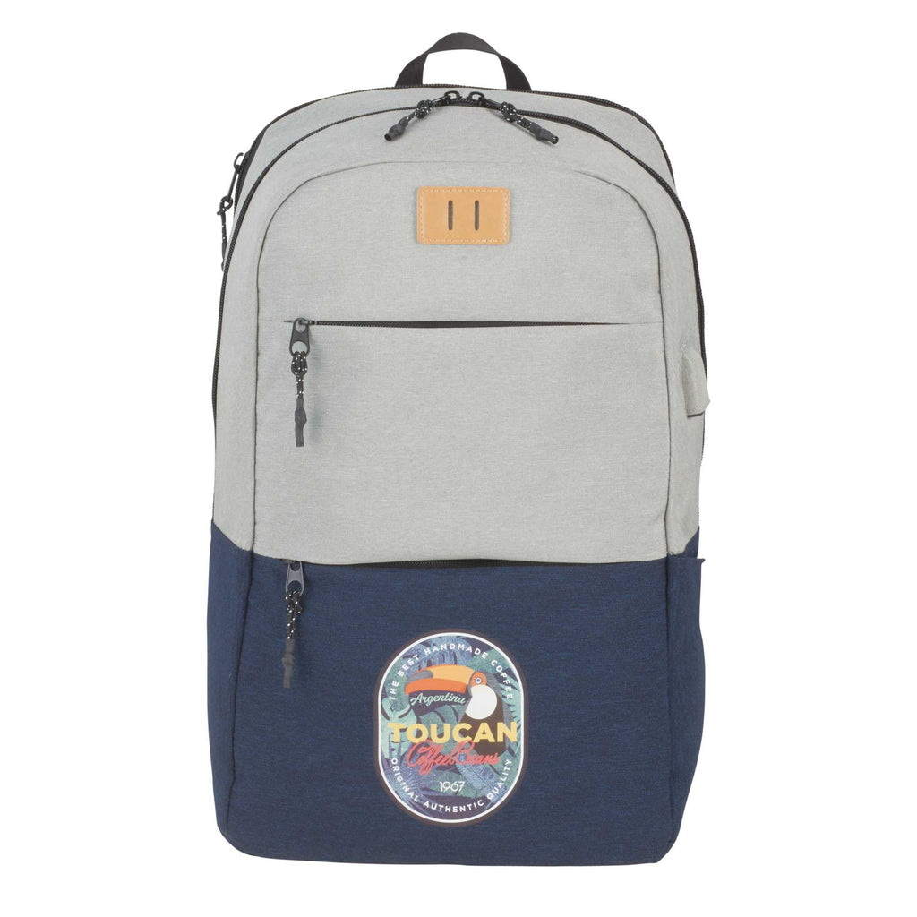 Linden Laptop Backpack with USB Port, 15 Inch Embroidery - Navy/Gray - Front