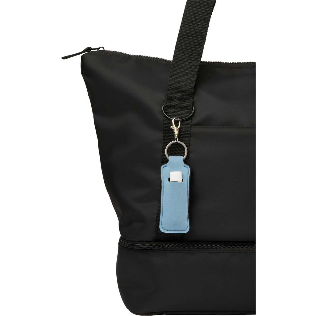 Lip Balm Holder Bottle Charm in Neoprene - Light Blue - Propped On Model Bag
