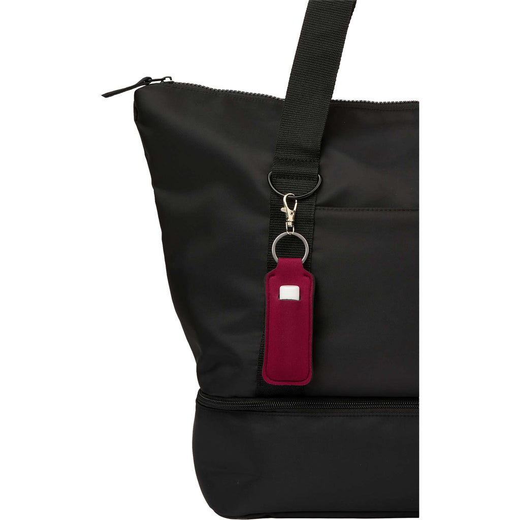 Lip Balm Holder Bottle Charm in Neoprene - Maroon - Propped On Model Bag