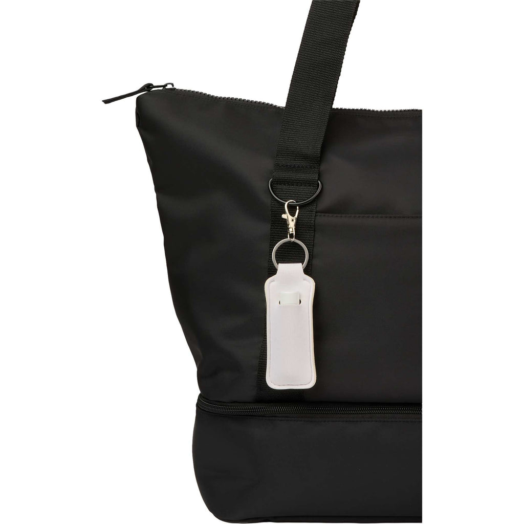 Lip Balm Holder Bottle Charm in Neoprene - White - Propped On Model Bag