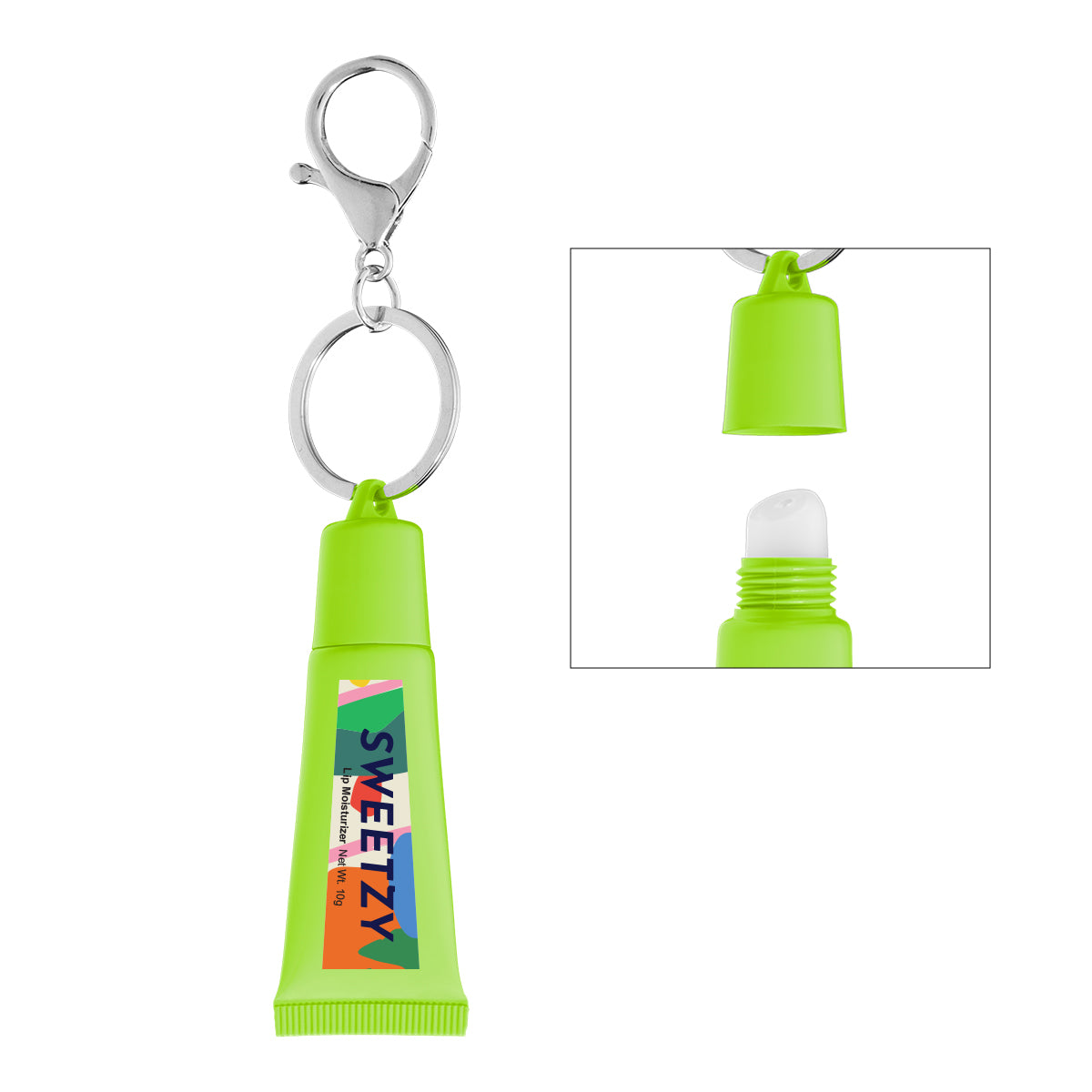 Lip Moisturizer in a Squeeze Tube with Key Ring - Lime Green - White_Label_4CP