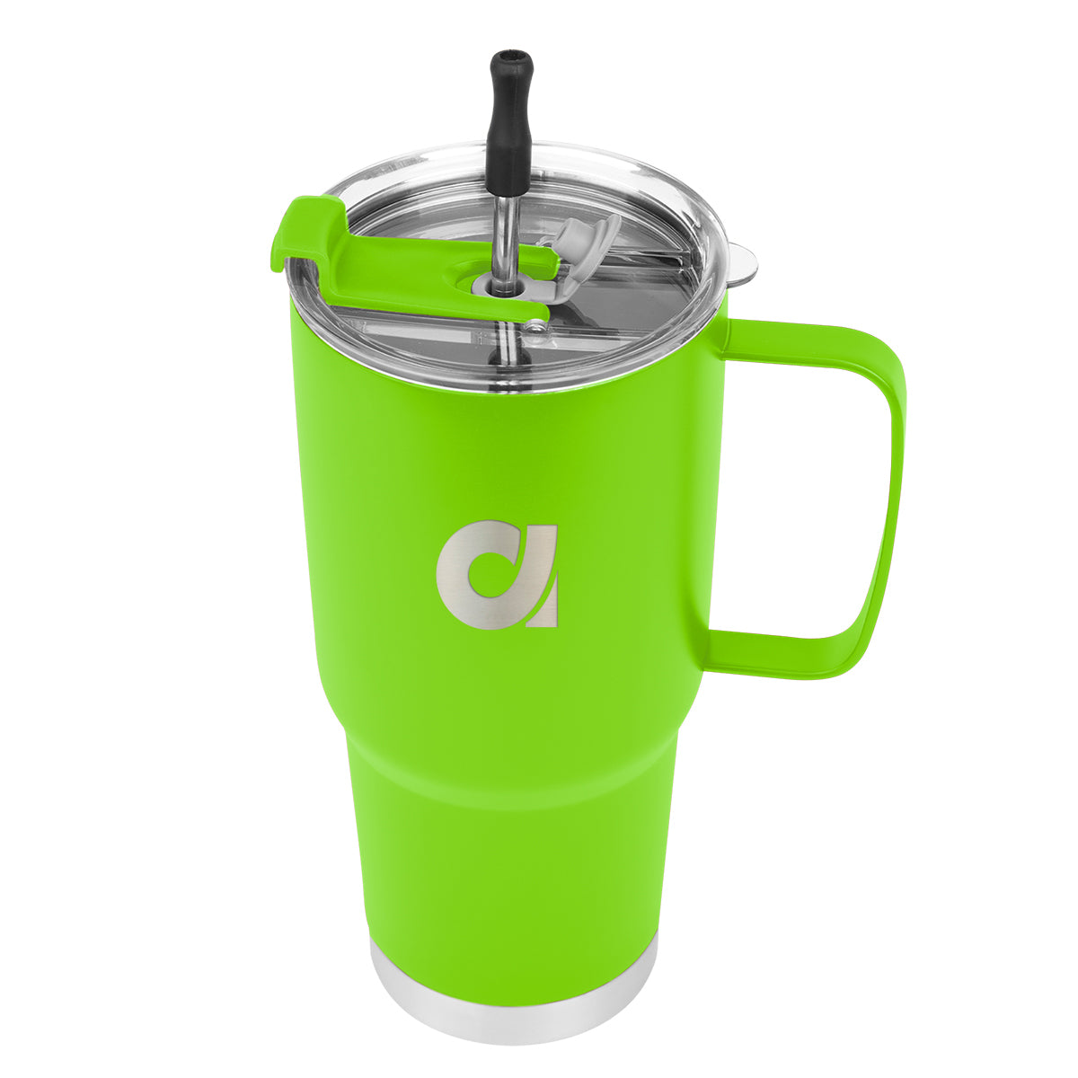 Lisbon Stainless Steel Tumbler with Straw, 30 oz - Lime Green - Laser