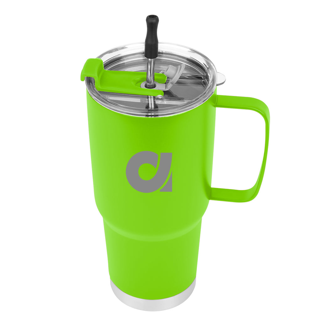 Lisbon Stainless Steel Tumbler with Straw, 30 oz - Lime Green - Silk Screen