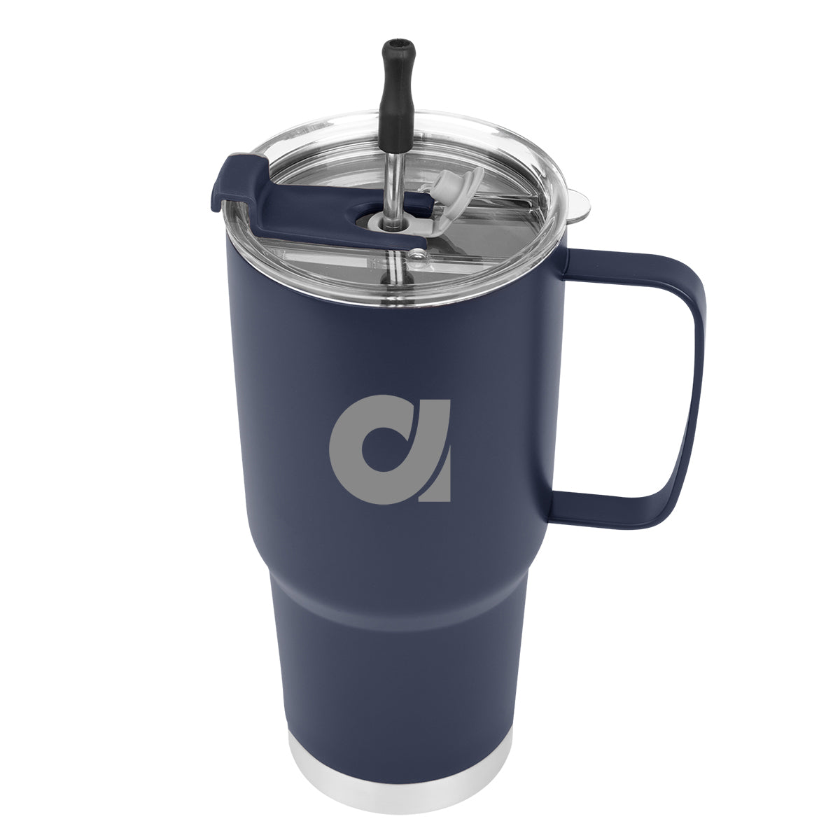 Lisbon Stainless Steel Tumbler with Straw, 30 oz - Navy - Silk Screen