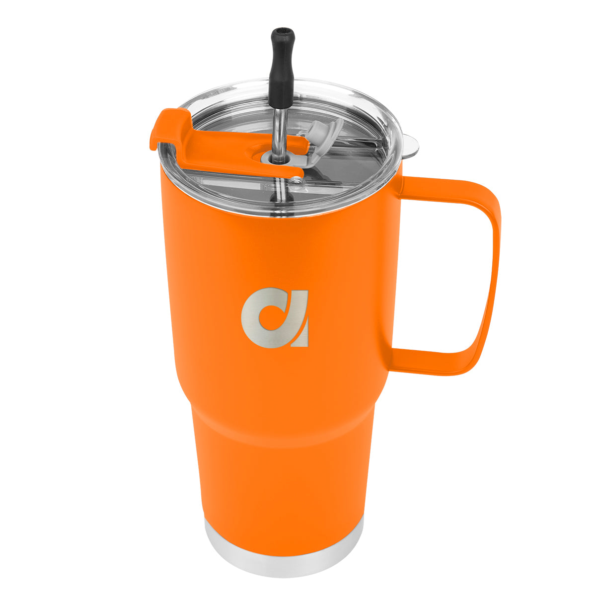 Lisbon Stainless Steel Tumbler with Straw, 30 oz - Orange - Laser