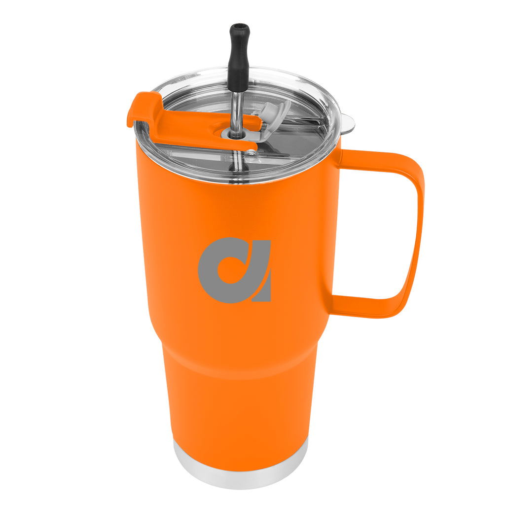 Lisbon Stainless Steel Tumbler with Straw, 30 oz - Orange - Silk Screen