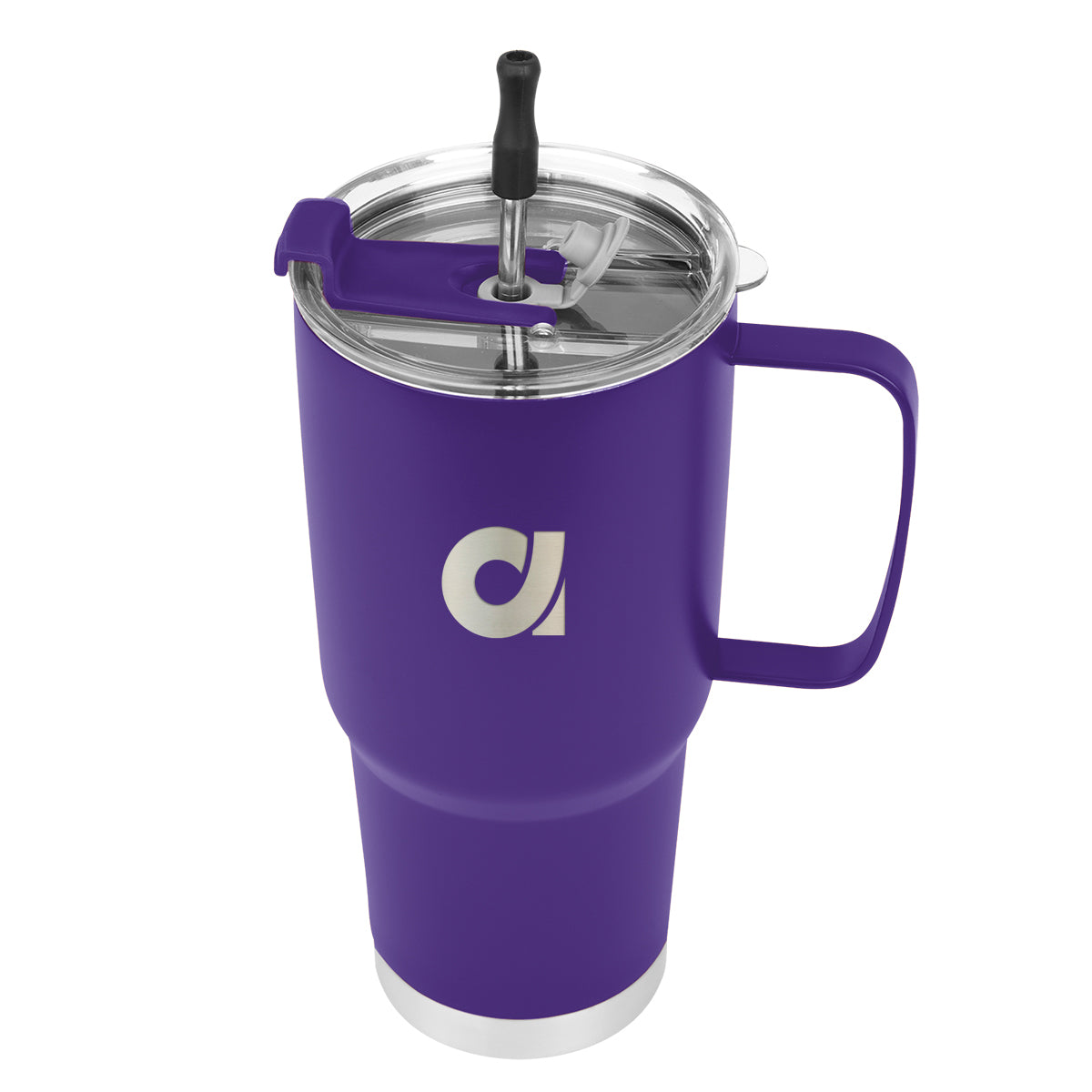 Lisbon Stainless Steel Tumbler with Straw, 30 oz - Purple - Laser