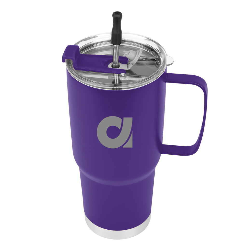 Lisbon Stainless Steel Tumbler with Straw, 30 oz - Purple - Silk Screen