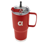 Lisbon Stainless Steel Tumbler with Straw, 30 oz - Red - Laser