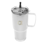 Lisbon Stainless Steel Tumbler with Straw, 30 oz - White - Laser