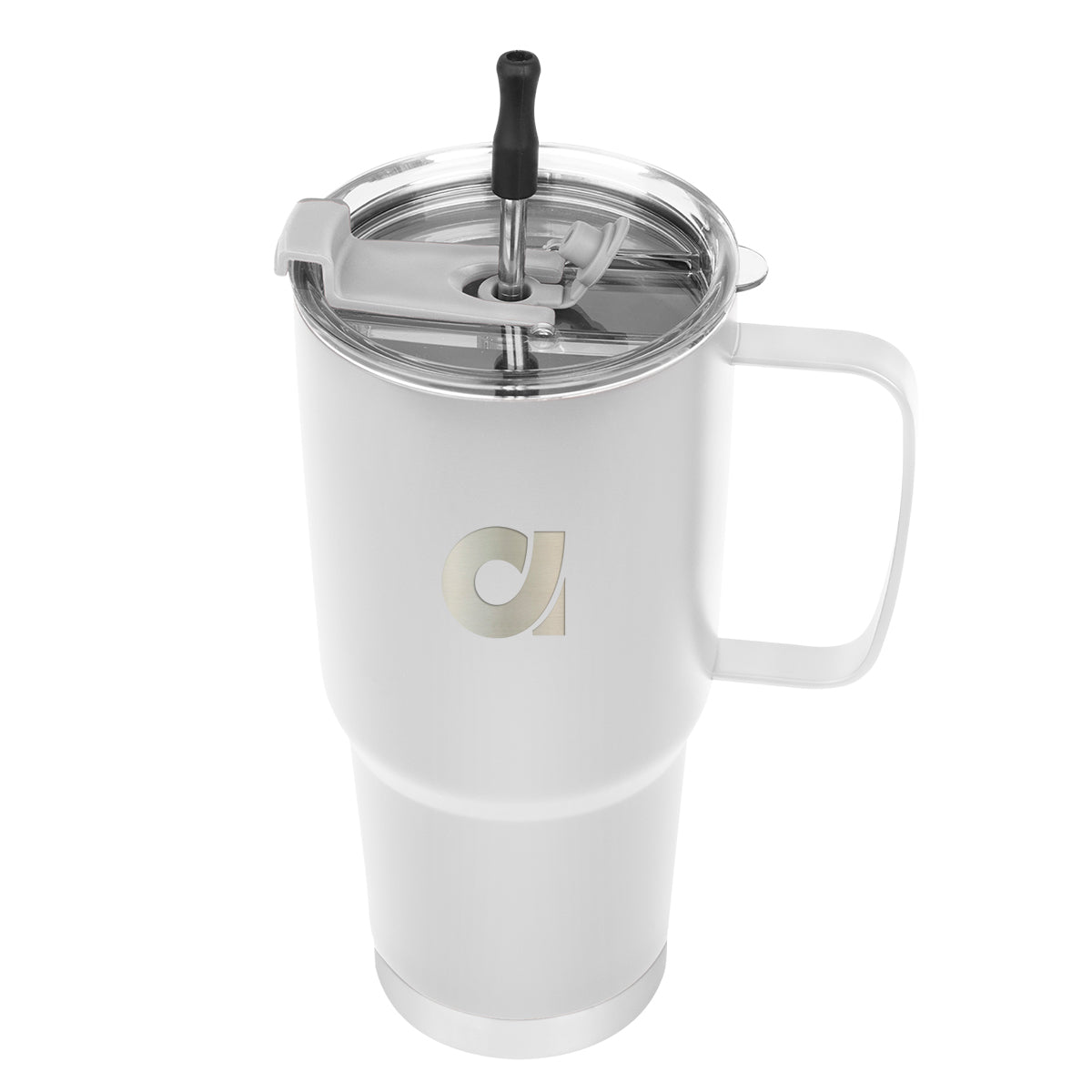 Lisbon Stainless Steel Tumbler with Straw, 30 oz - White - Laser