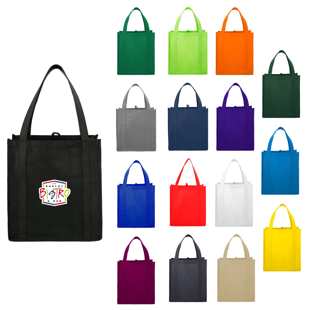 Little Juno Grocery Tote with Bottom Board Full Color - Black - Front Group