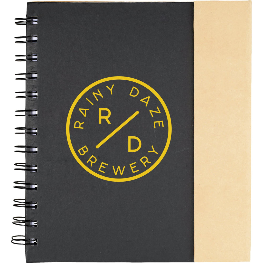 Lock-It Spiral Notebook with Sticky Notes and Pen, 6.5 x 7 Inches - Black - Front