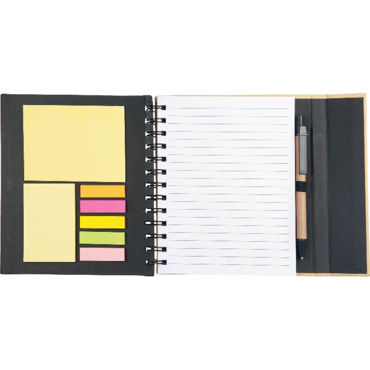 Lock-It Spiral Notebook with Sticky Notes and Pen, 6.5 x 7 Inches - Black - Photo