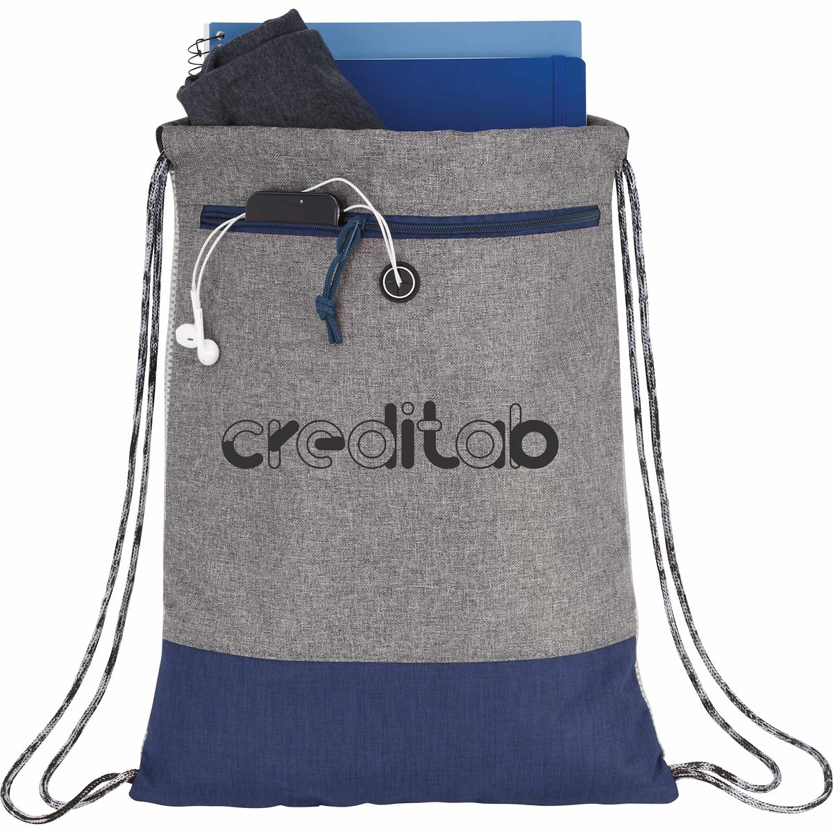 Logan Drawstring Bag with Earbud Port Full Color - Navy - Photo