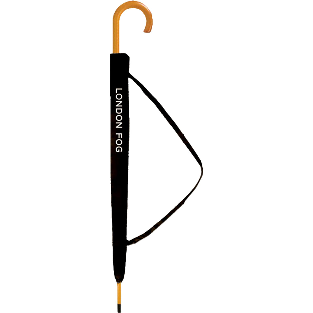 London Fog Automatic Stick Umbrella with Wooden Handle, 48 Inch Arc Transfer - Black - Right Angle Closed