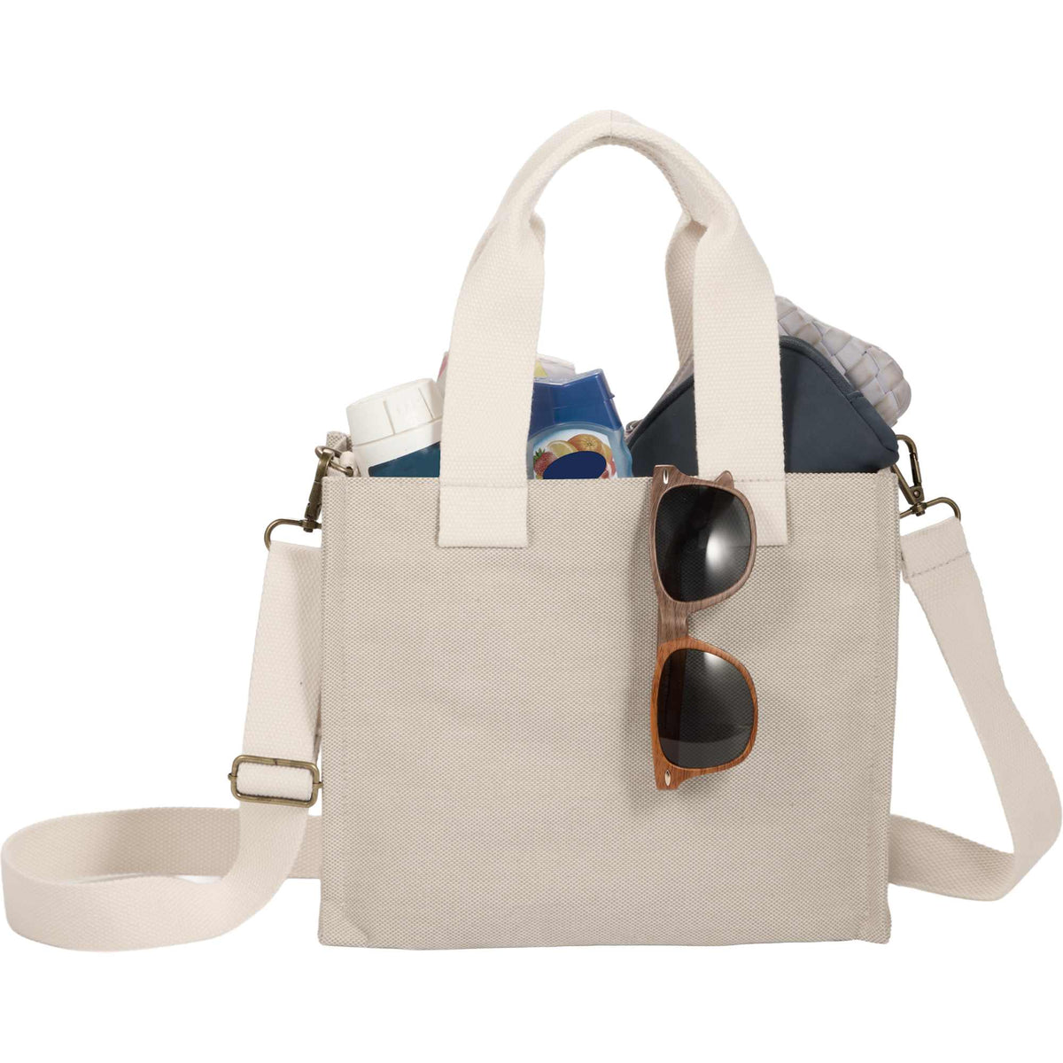 London Small Recycled Crossbody Tote - Natural - Propped 2