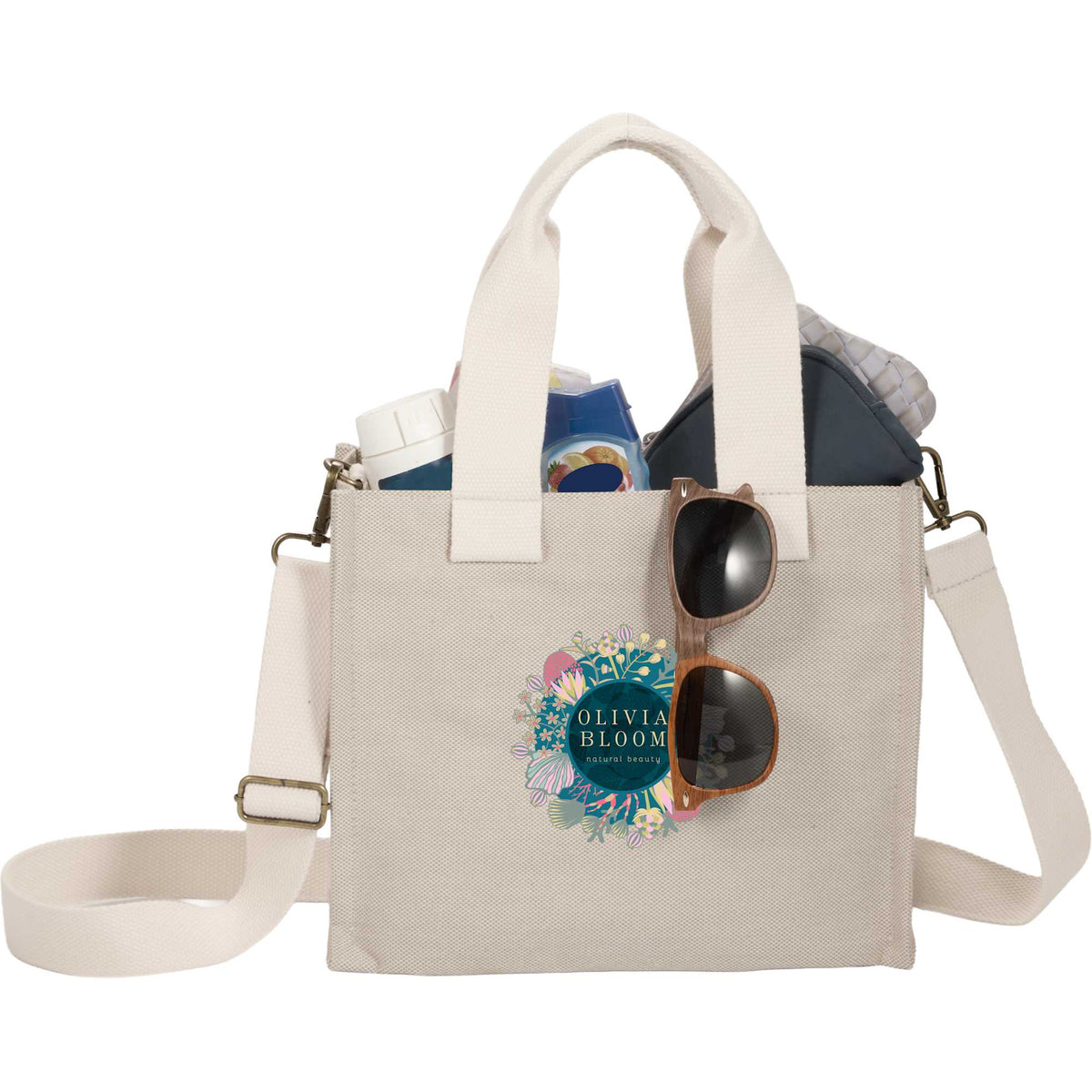 London Small Recycled Crossbody Tote - Natural - Propped
