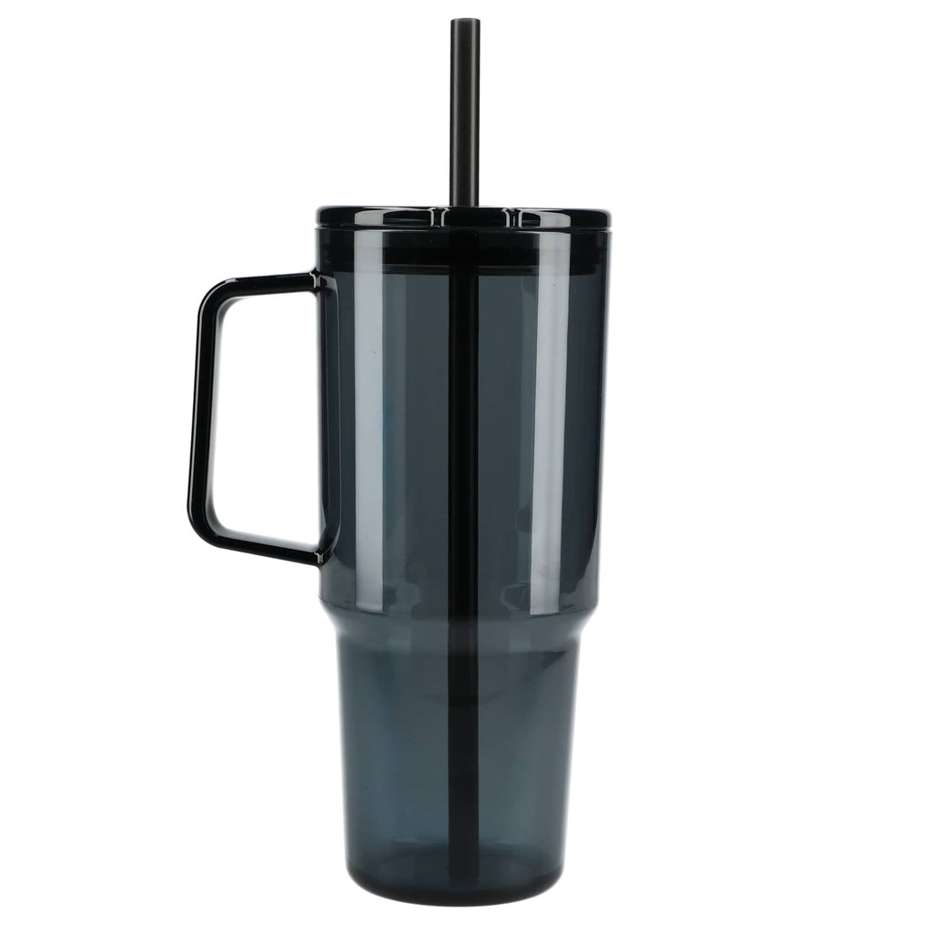 Lucien Recycled Acrylic Travel Mug with Handle, 40 oz - Black - Back