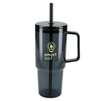 Lucien Recycled Acrylic Travel Mug with Handle, 40 oz - Black - Front 2