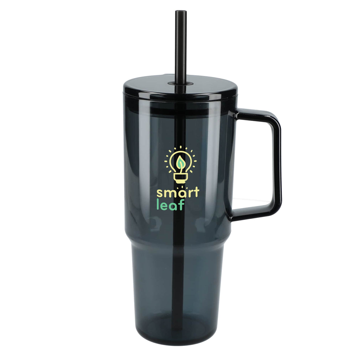 Lucien Recycled Acrylic Travel Mug with Handle, 40 oz - Black - Front 2
