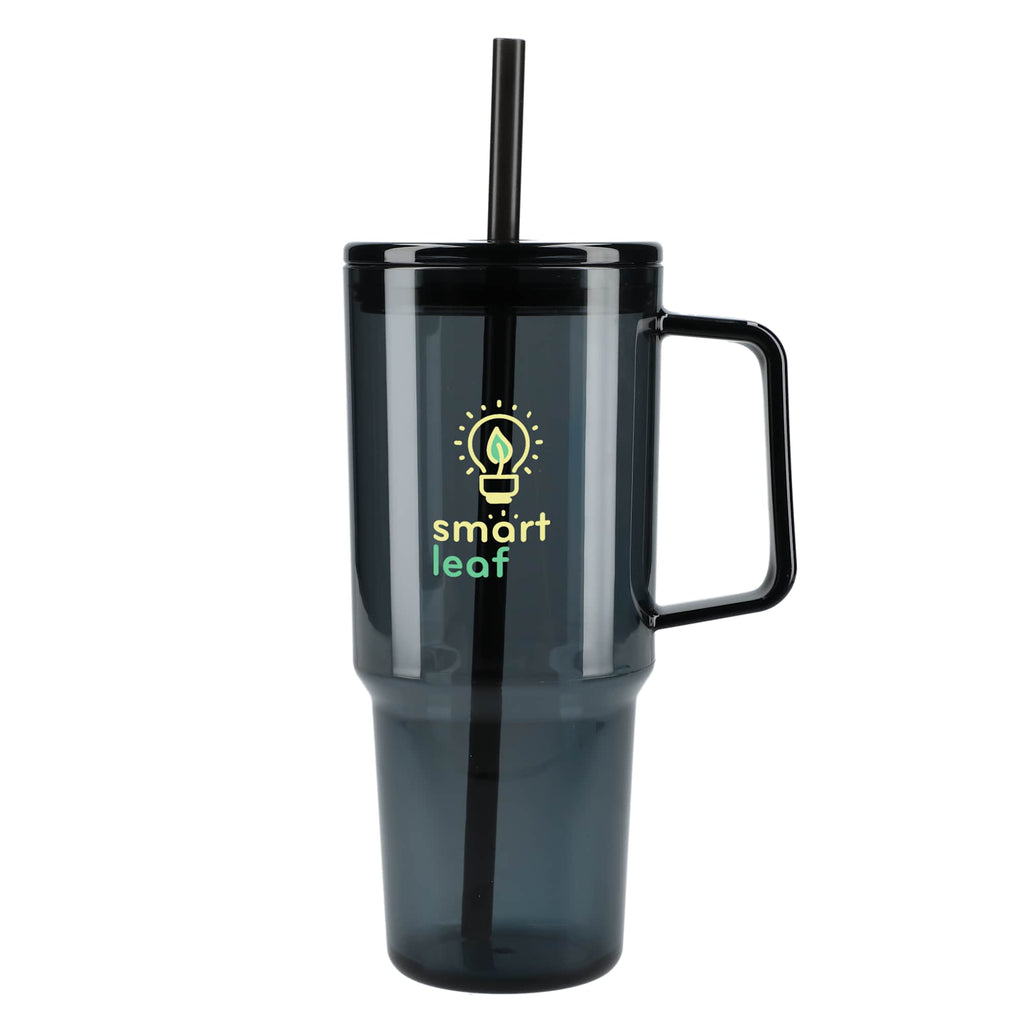 Lucien Recycled Acrylic Travel Mug with Handle, 40 oz - Black - Front
