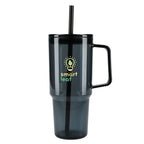 Lucien Recycled Acrylic Travel Mug with Handle, 40 oz - Black - Front