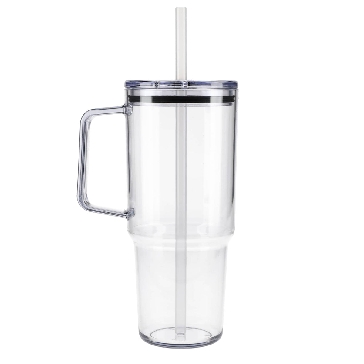 Lucien Recycled Acrylic Travel Mug with Handle, 40 oz - Clear - Back 2