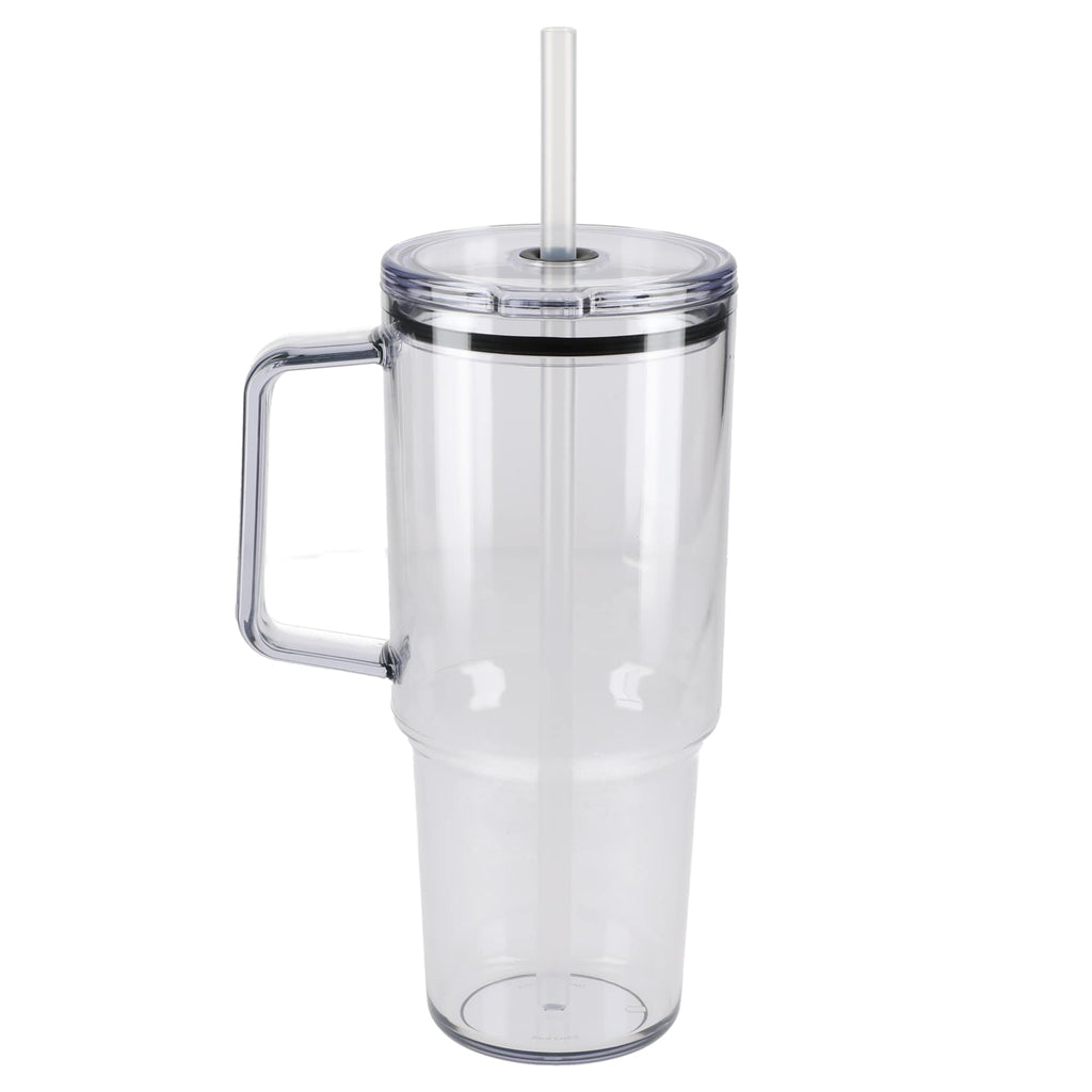 Lucien Recycled Acrylic Travel Mug with Handle, 40 oz - Clear - Back