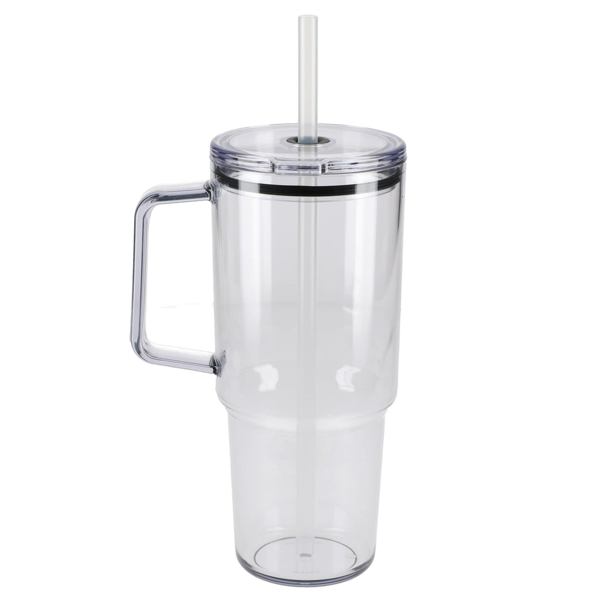 Lucien Recycled Acrylic Travel Mug with Handle, 40 oz - Clear - Back