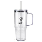 Lucien Recycled Acrylic Travel Mug with Handle, 40 oz - Clear - Front 2