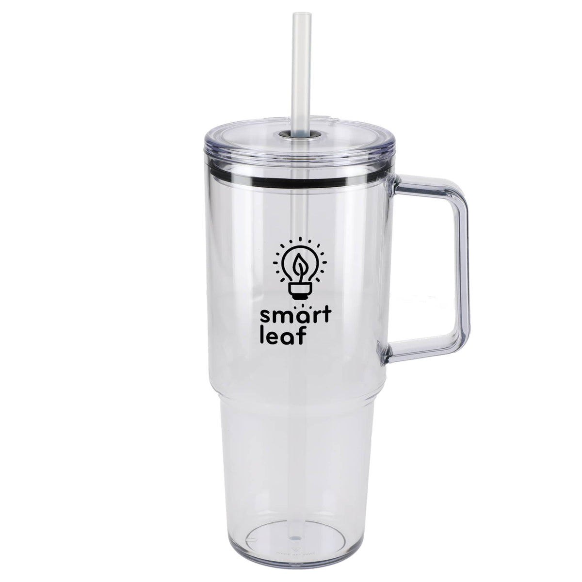 Lucien Recycled Acrylic Travel Mug with Handle, 40 oz - Clear - Front