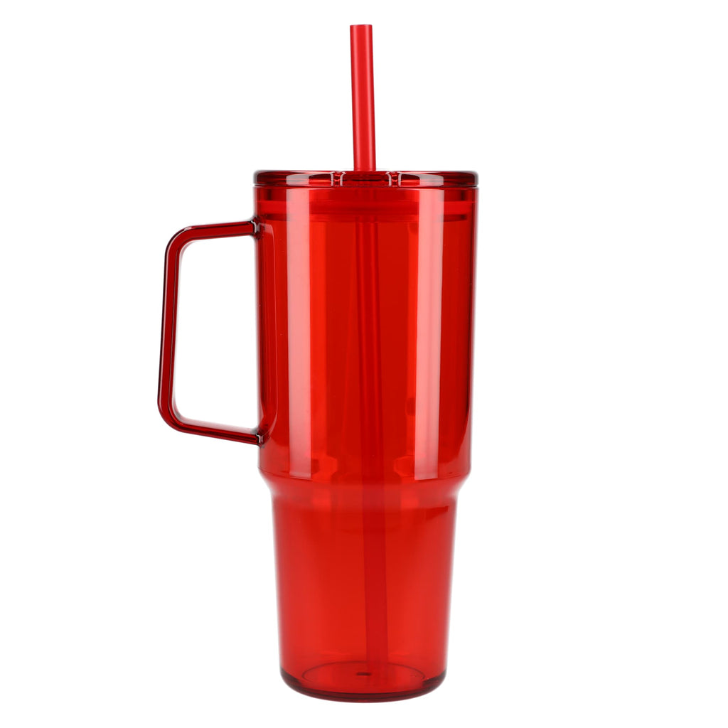 Lucien Recycled Acrylic Travel Mug with Handle, 40 oz - Red - Back 2