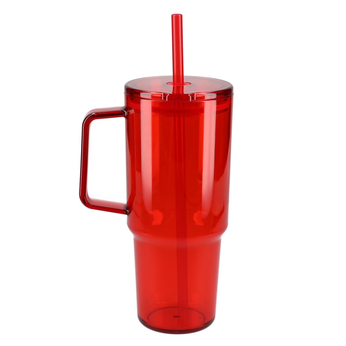 Lucien Recycled Acrylic Travel Mug with Handle, 40 oz - Red - Back