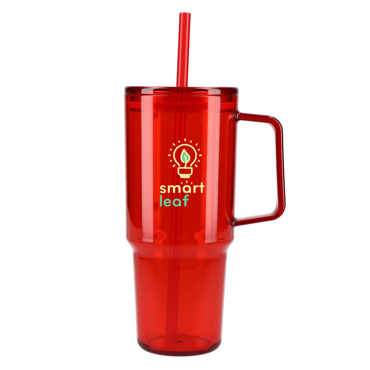 Lucien Recycled Acrylic Travel Mug with Handle, 40 oz - Red - Front 2