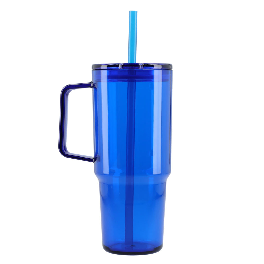 Lucien Recycled Acrylic Travel Mug with Handle, 40 oz - Royal - Back 2