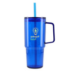 Lucien Recycled Acrylic Travel Mug with Handle, 40 oz - Royal - Front 2