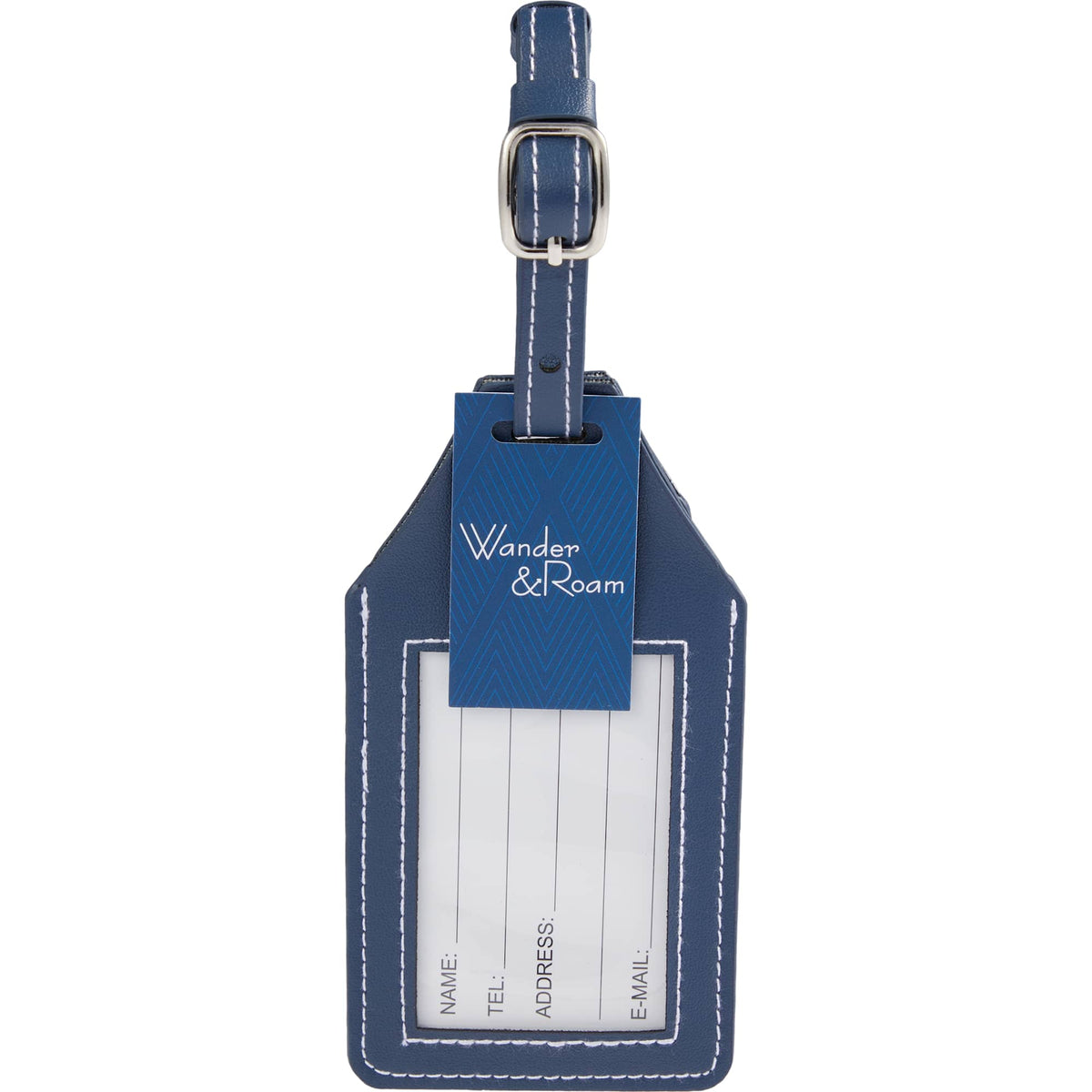 Luggage Tag with AirTag Holder in Recycled PU - Navy - Back 3