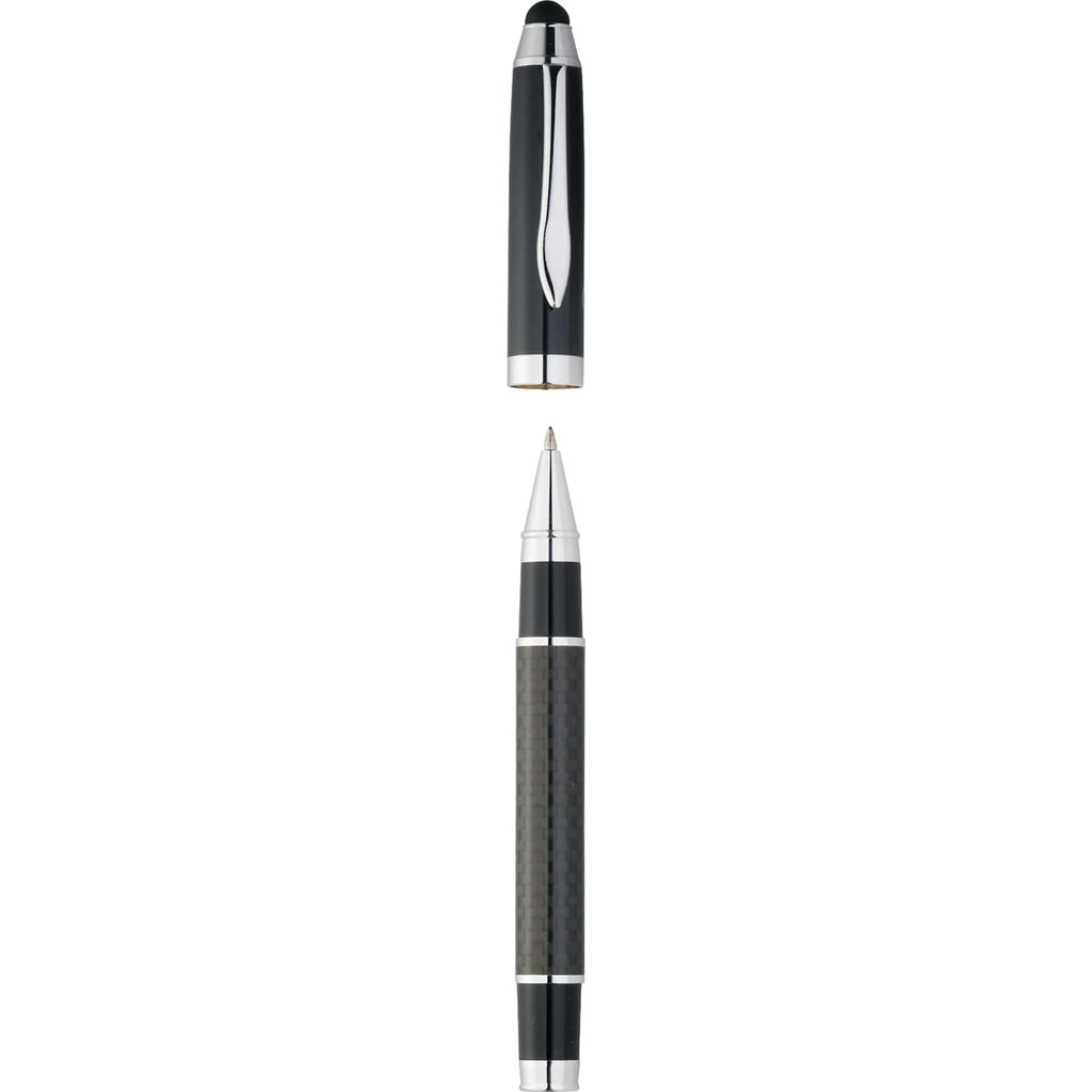 Luna Brass Rollerball Pen with Stylus Laser Engraving - Black - Front 2