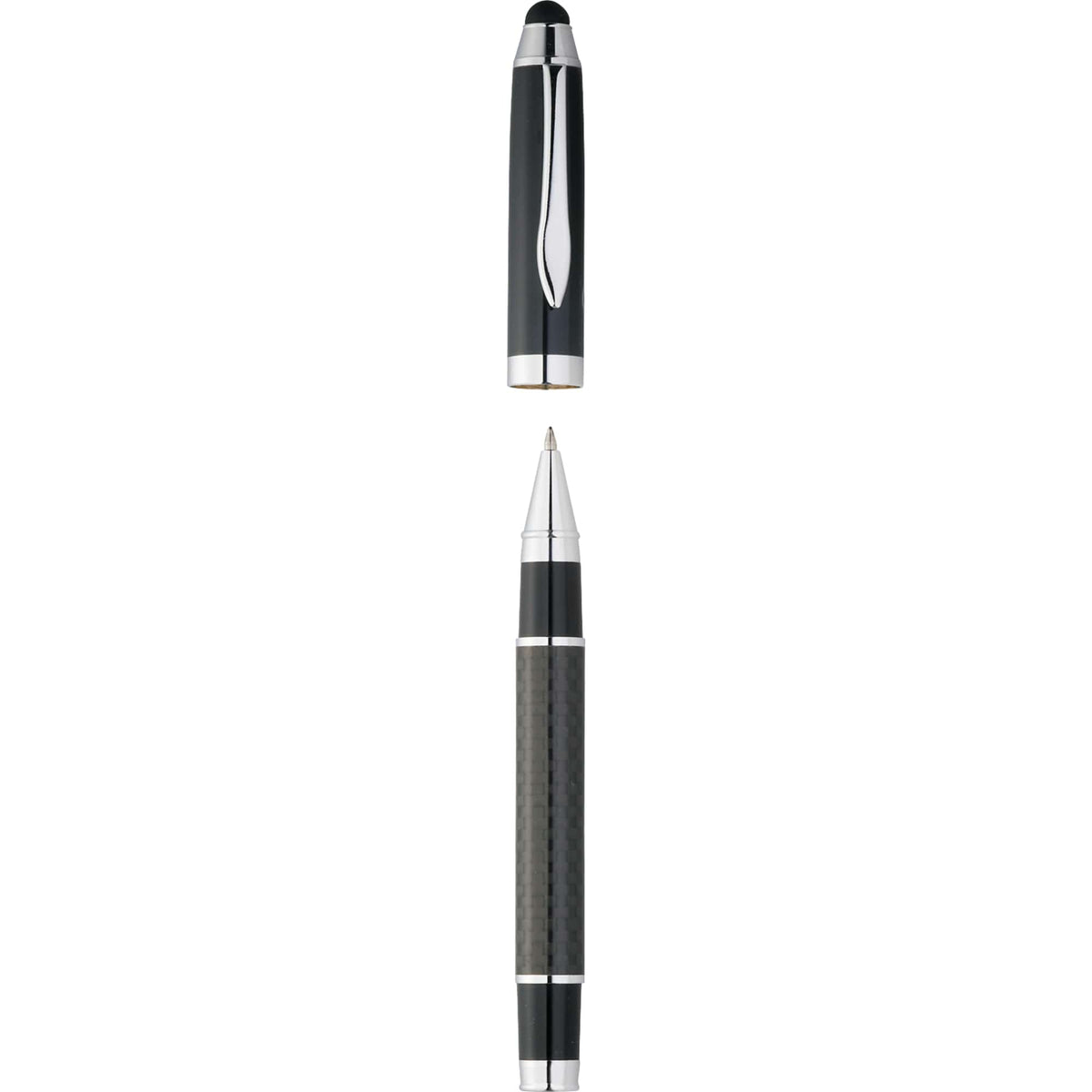 Luna Brass Rollerball Pen with Stylus Laser Engraving - Black - Front 2