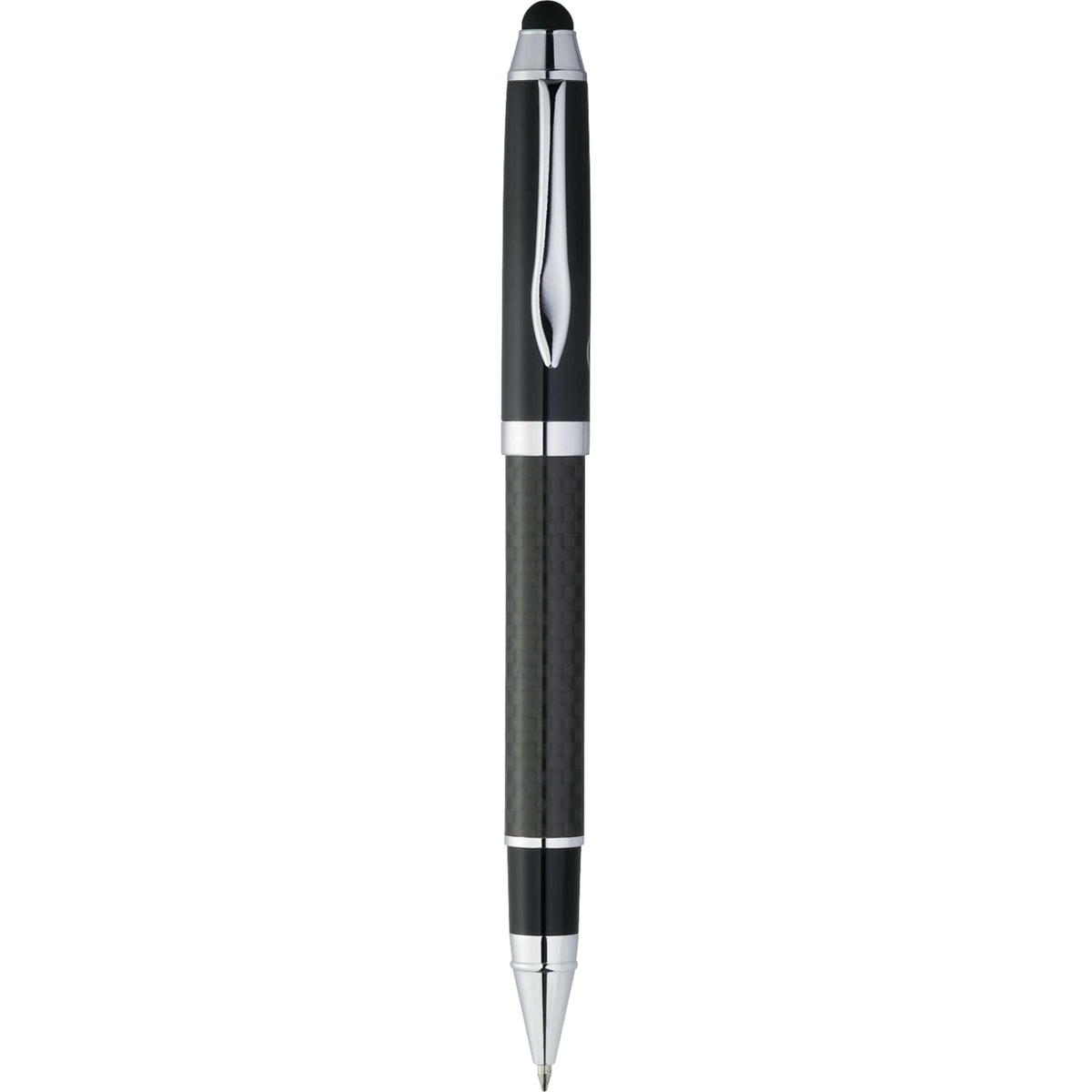Luna Brass Rollerball Pen with Stylus Laser Engraving - Black - Front 3
