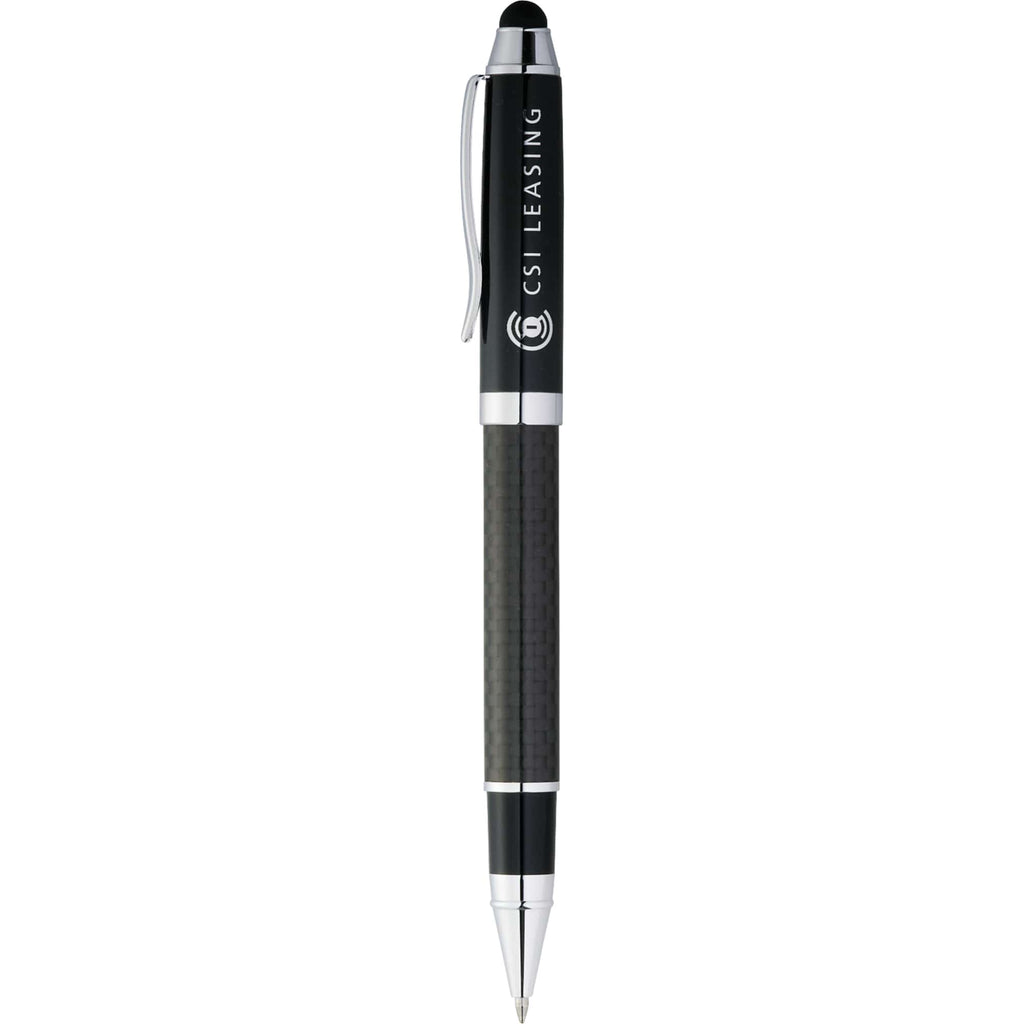 Luna Brass Rollerball Pen with Stylus Laser Engraving - Black - Front