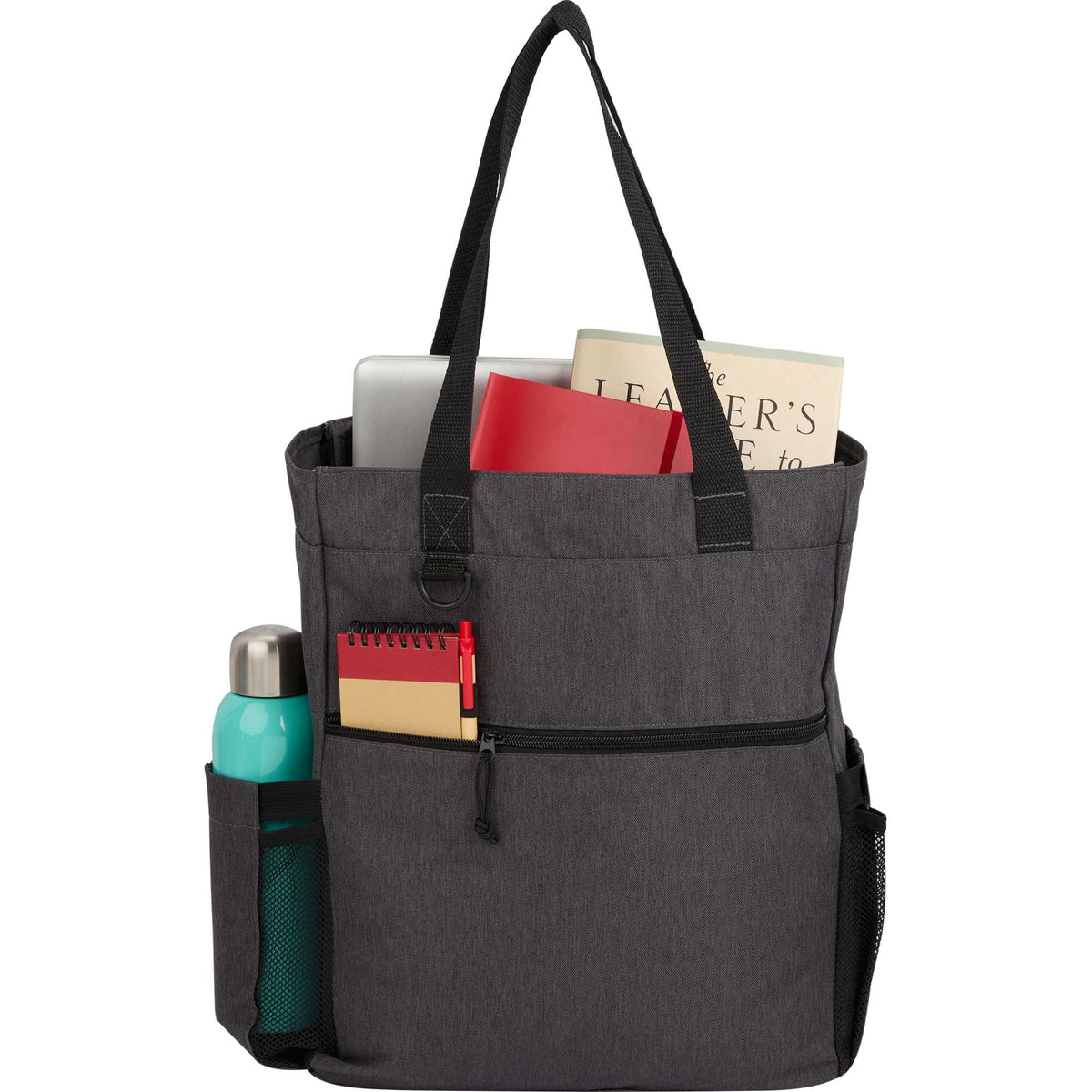 Luna Convertible Backpack Tote in Recycled Polyester - Charcoal - Propped 2