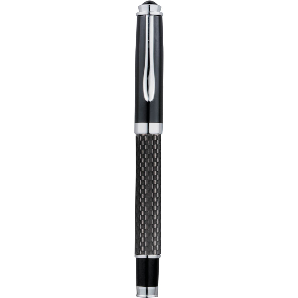 Luna Rollerball Pen with Carbon Fiber Accents Laser Engraving - Black - Front